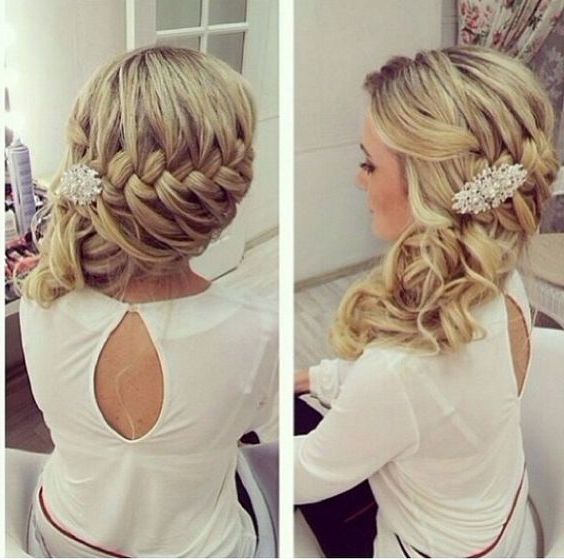 Summer Hairstyles : Side Swept Waterfall Braided Curls – Stunning Intended For Side Lacy Braid Bridal Updos (View 15 of 25)