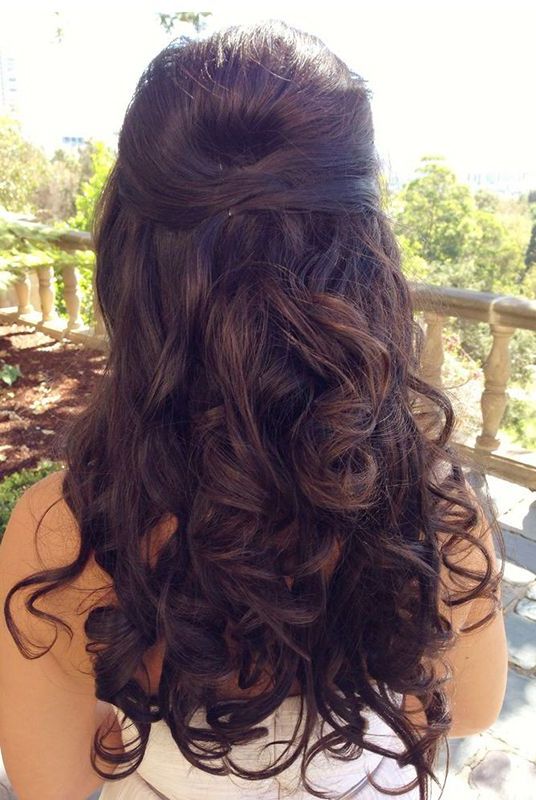 Wedding Hair Inspiration ~ Loose Wavy/curls~ Pulled Back & Decorated Regarding Curly Wedding Updos With Flower Barrette Ties (View 19 of 25)