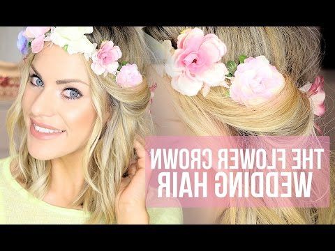 Wedding Hairstyle – Flower Crown Hair Tutorial – Youtube Throughout Flower Tiara With Short Wavy Hair For Brides (View 20 of 25)