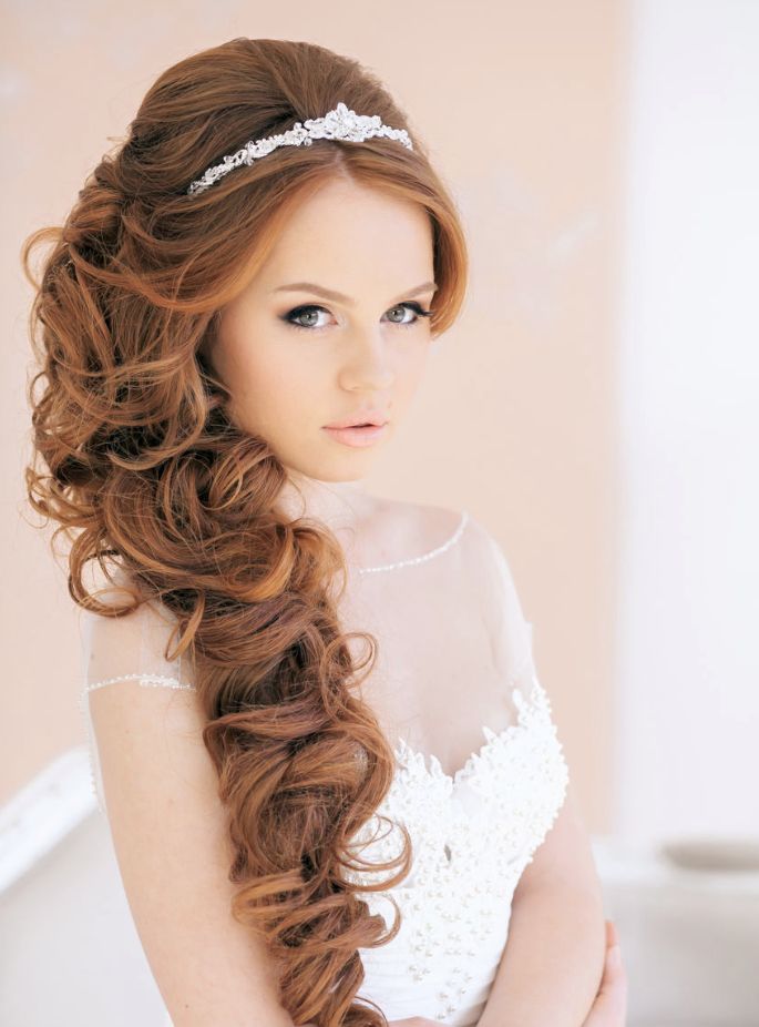 Wedding Hairstyles | Tulle & Chantilly Wedding Blog Inside Side Curls Bridal Hairstyles With Tiara And Lace Veil (View 10 of 25)