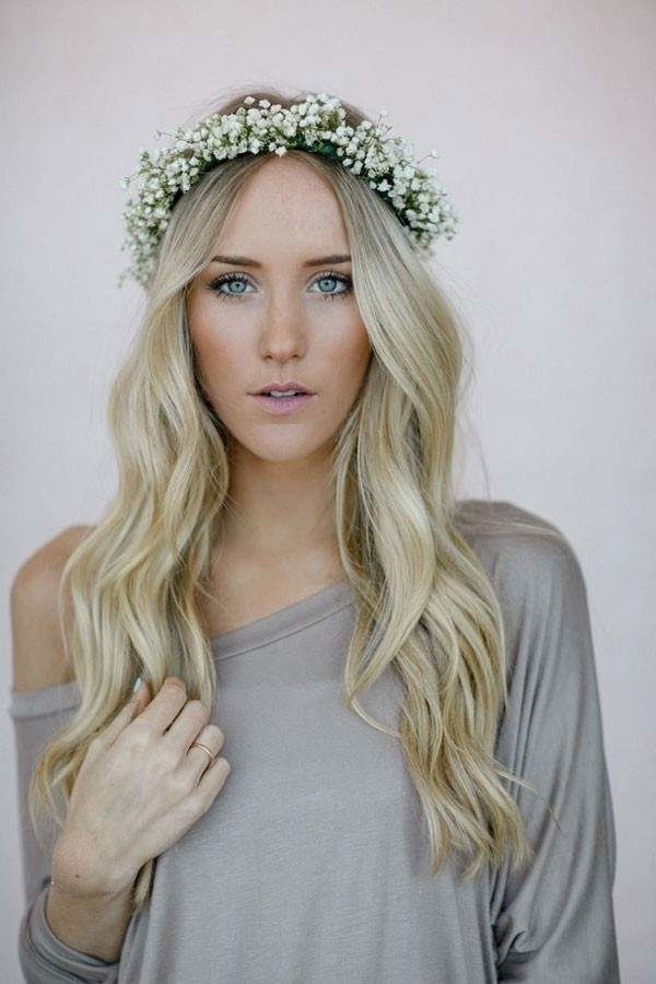 Wedding Hairstyles With Flowers | Mywedding With Regard To Flower Tiara With Short Wavy Hair For Brides (View 18 of 25)