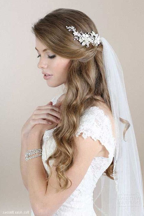 Wedding Hairstyles With Veil … | Wedding Dreams | Pinte… Inside Side Curls Bridal Hairstyles With Tiara And Lace Veil (View 3 of 25)