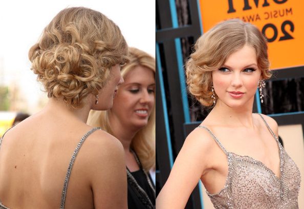 Wedding Updo Idea: Taylor Swift's Sweet Curly Side Bun – Wedding Intended For Voluminous Side Wedding Updos (View 18 of 25)