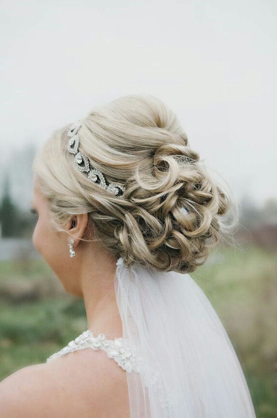 Wedding Updo With Headband And Veil Underneath (View 1 of 25)