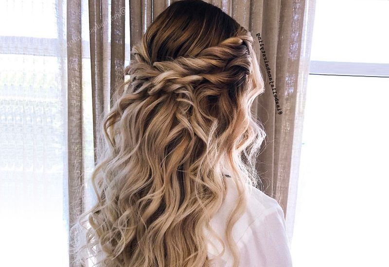 27 Prettiest Half Up Half Down Prom Hairstyles For 2019 Throughout Curly Half Updo With Ponytail Braids (View 22 of 25)