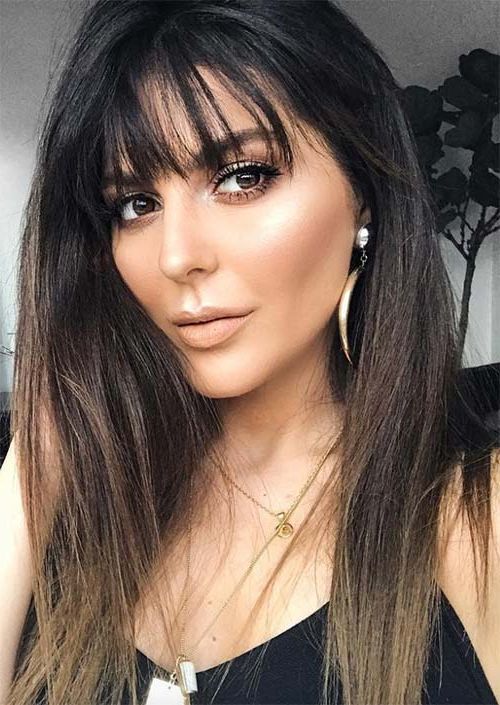 55 Long Haircuts With Bangs For 2019: Tips For Wearing Fringe In Dark Long Hairstyles (View 15 of 25)