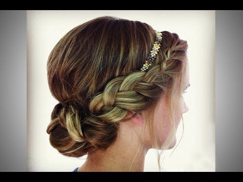 Braided Headband Updo – Youtube Intended For Classic Roll Prom Updos With Braid (Photo 21 of 25)