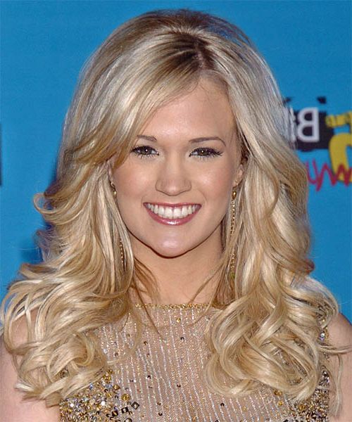 Carrie Underwood Formal Long Wavy Hairstyle – Champagne Blonde Hair With Carrie Underwood Long Hairstyles (View 11 of 25)