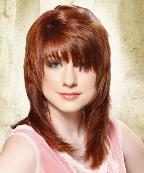 Casual Long Straight Hairstyle With Layered Bangs – Copper Red Hair Pertaining To Long Hairstyles In Layers (View 19 of 25)