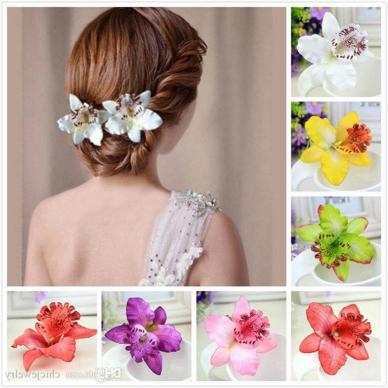 Colorful Bridal Wedding Orchid Flower Hair Clip Barrette Women Girls  Accessories Hair Jewelry Bride Sweet Hairpins Side Clip Beach Headwear Throughout Side Bun Prom Hairstyles With Orchids (View 18 of 25)