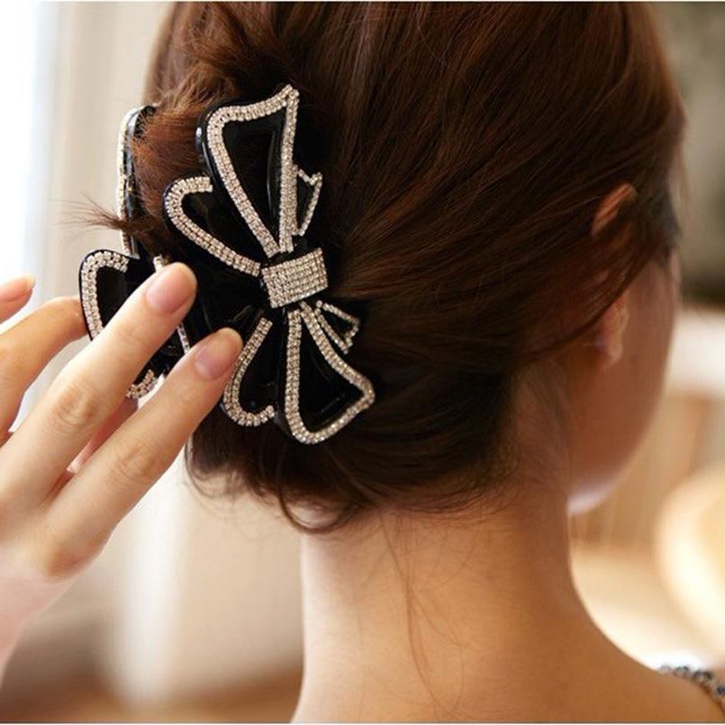 Extra Large Crystal Bow Hair Accessories Hair Claws Jaw Clips Girls For Hair Clips For Thick Long Hair (View 3 of 25)
