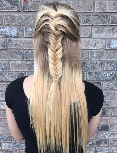 Half Up Hairstyles With Fishtail Braid – 25 Long Hairstyle Ideas Inside Half Up Long Hairstyles (View 16 of 25)