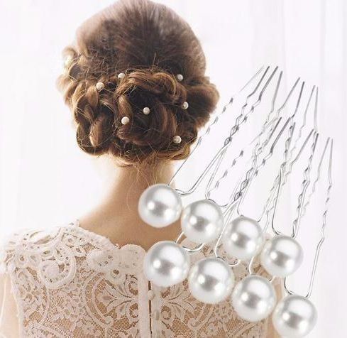 Hot Sale /pack White 2019 Pearl Women Shape Sticks Wedding Bridal Within Hair Clips For Thick Long Hair (Photo 20 of 25)