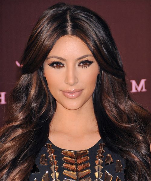 Kim Kardashian Formal Long Wavy Hairstyle – Dark Auburn Brunette With Regard To Long Hairstyles Kim Kardashian (View 18 of 25)