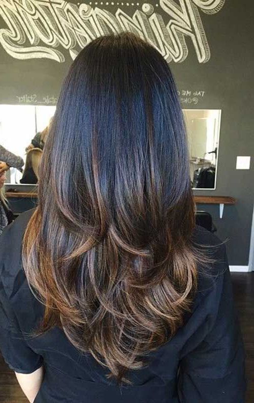Long Straight Thick Dark Chocolate Brown Hair With Layers And Milk Pertaining To Long Thick Black Hairstyles With Light Brown Balayage (View 2 of 25)