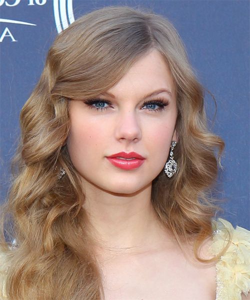 Taylor Swift Formal Long Wavy Hairstyle With Side Swept Bangs – Dark Regarding Taylor Swift Long Hairstyles (View 5 of 25)
