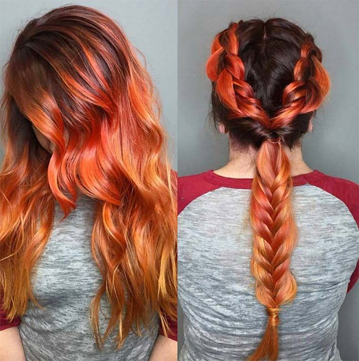 100 Badass Red Hair Colors: Auburn, Cherry, Copper, Burgundy In Newest Red And Yellow Highlights In Braid Hairstyles (View 5 of 25)