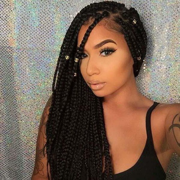 140 Exotic Box Braids You Will Crave For In Most Recent Long Braid Hairstyles With Golden Beads (View 12 of 25)