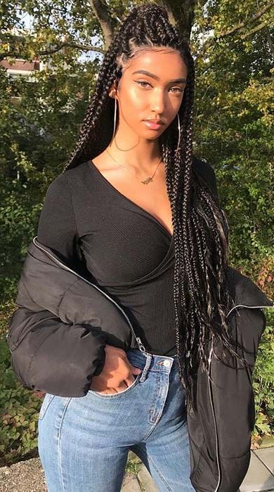 23 Best Long Box Braids Hairstyles And Ideas | Page 2 Of 2 With Regard To Most Recent Dookie Braid Hairstyles In Half Up Pony (View 9 of 25)