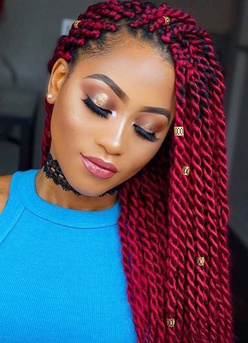 23 Eye Catching Twist Braids Hairstyles For Black Hair Inside Most Recent African Red Twists Micro Braid Hairstyles (View 3 of 25)
