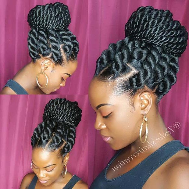 23 Eye Catching Twist Braids Hairstyles For Black Hair With Regard To Best And Newest Rope Twist Updo Hairstyles With Accessories (View 7 of 25)