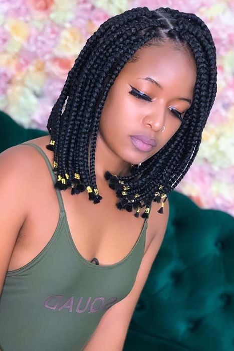 23 Short Box Braid Hairstyles Perfect For Warm Weather Within Newest Side Parted Braided Bob Hairstyles (View 8 of 25)