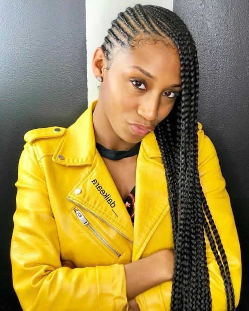 29 New Feed In Braids For 2019 – 2, 3, 4, 5 & 6 Strands Regarding Current Full Scalp Patterned Side Braided Hairstyles (Photo 24 of 25)