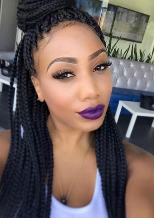 35 Awesome Box Braids Hairstyles You Simply Must Try With Regard To Current Skinny Yarn Braid Hairstyles In A Half Updo (Photo 21 of 25)