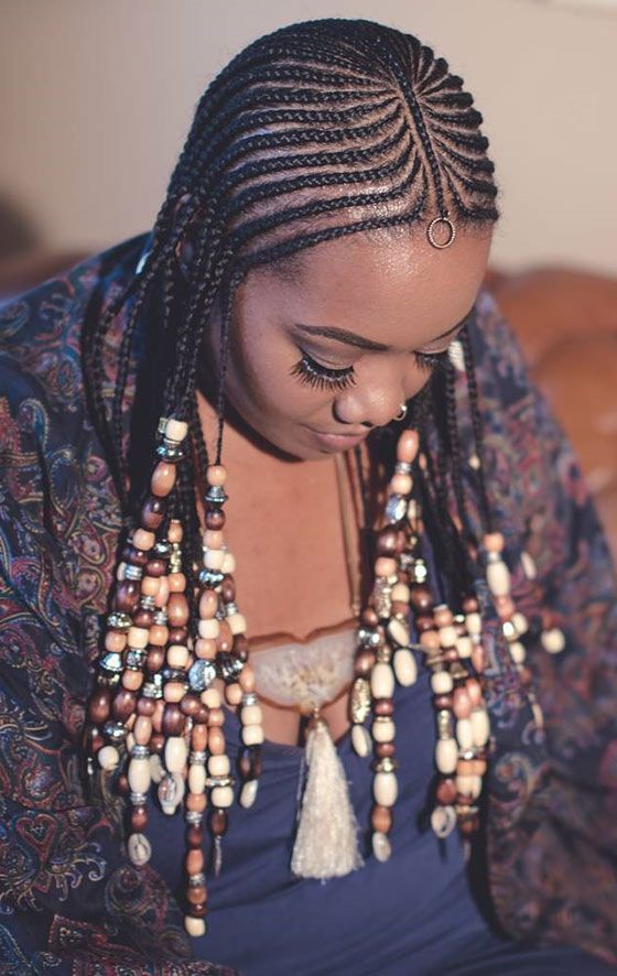41 Cute And Chic Cornrow Braids Hairstyles With Recent Braided Crown Hairstyles With Bright Beads (View 16 of 25)
