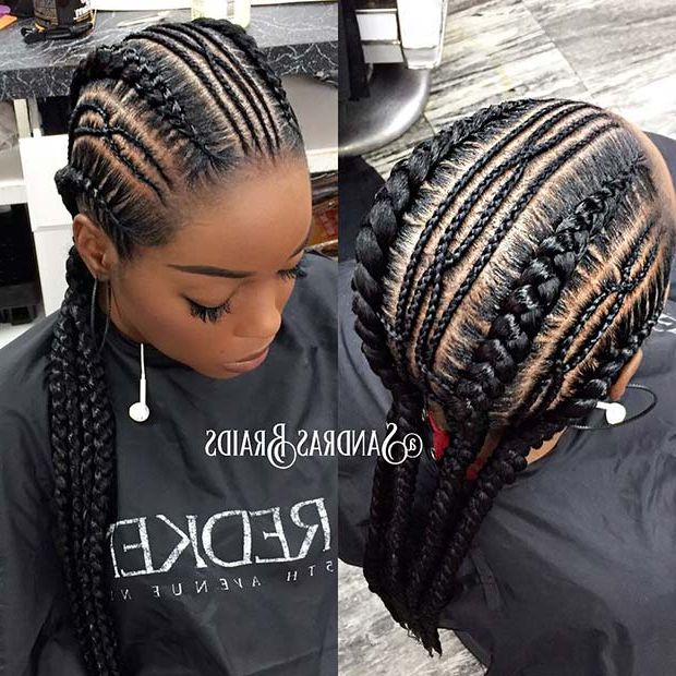 43 Cool Ways To Wear Feed In Cornrows | Stayglam Regarding Newest Thin And Thick Cornrows Under Braid Hairstyles (View 5 of 25)