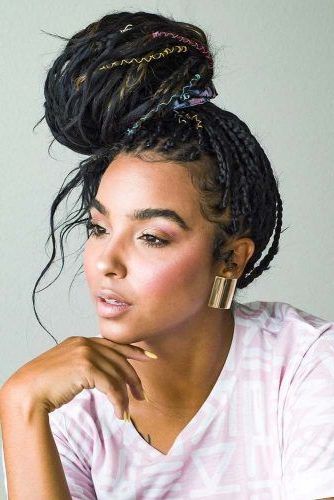 45 Enviable Ways To Rock The Latest Black Braided Hairstyles Inside Recent Cornrows Tight Bun Under Braid Hairstyles (View 6 of 25)