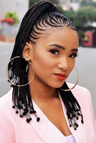 45 Enviable Ways To Rock The Latest Black Braided Hairstyles With Current Ponytail Braid Hairstyles With Thin And Thick Cornrows (Photo 21 of 25)
