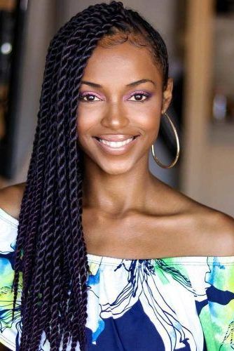 45 Enviable Ways To Rock The Latest Black Braided Hairstyles Within Recent Side Swept Twists Micro Braids With Beads (View 14 of 25)