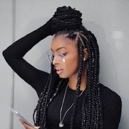 50 Glamorous Ways To Rock Box Braids | Hair Motive Hair Motive With Regard To Most Current Dookie Braid Hairstyles In Half Up Pony (View 12 of 25)