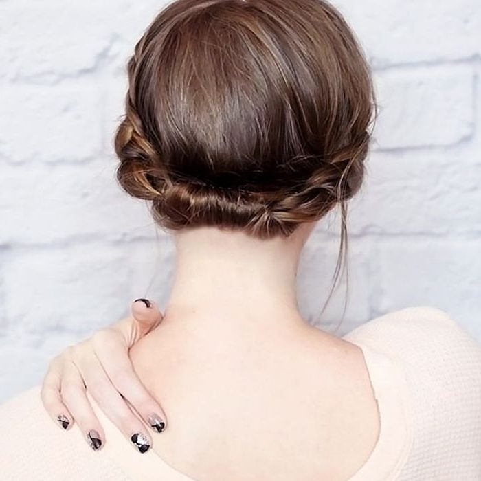 50 Incredibly Chic Updo Ideas For Short Hair Intended For Most Up To Date Rolled Half Updo Bob Braid Hairstyles (View 20 of 25)