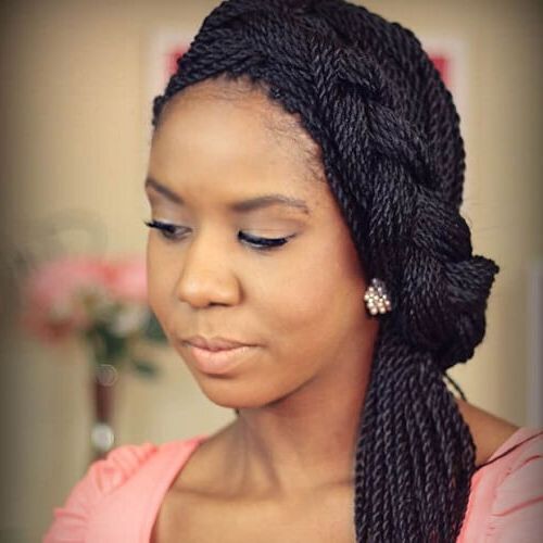 50 Sensational Styling Ideas For Senegalese Twists | Hair Pertaining To Latest Rope Twist Updo Hairstyles With Accessories (View 13 of 25)