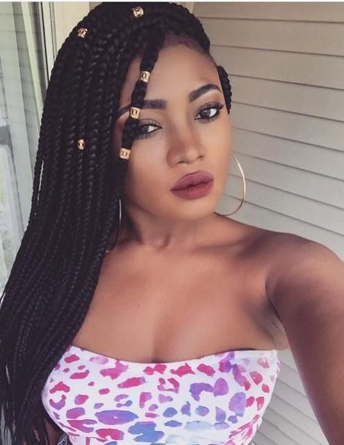 65 Box Braids Hairstyles For Black Women Throughout Latest Long Braid Hairstyles With Golden Beads (View 6 of 25)