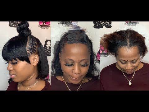 Bob + Stitch Braids + Bun + Bangs All In One With Regard To Recent High Half Up Bun Invisible Braids (View 8 of 25)