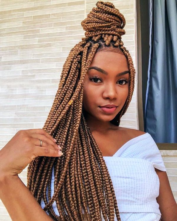 Box Braids Hairstyles| 24 Entrancing Braided Hairstyles Regarding Most Up To Date Braided Topknot Hairstyles With Beads (View 21 of 25)