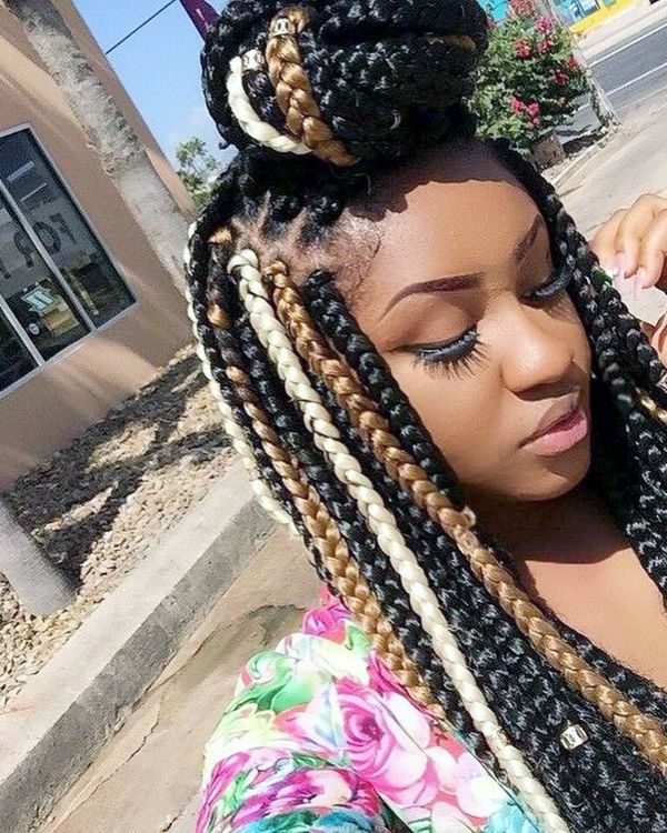 Box Braids Hairstyles| 24 Entrancing Braided Hairstyles Throughout Current Braided Topknot Hairstyles With Beads (Photo 22 of 25)