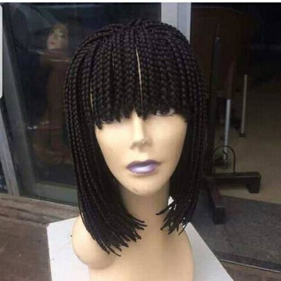 Braided Short Bob Frienge Wig With Box Braids | Products In In Best And Newest Bob Braid Hairstyles With Bangs (View 8 of 25)