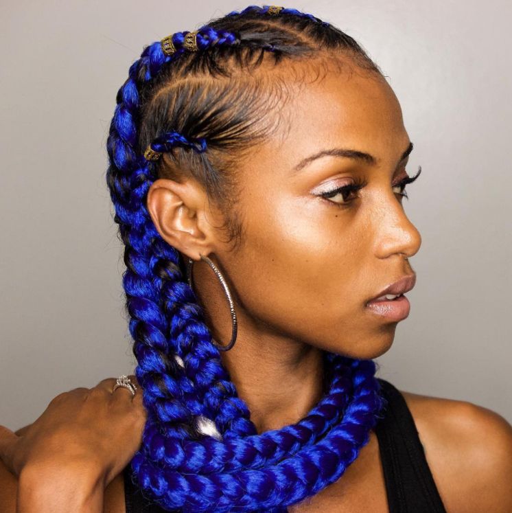 Bright Blue Cornrows | Braided Hairstyles In 2019 | Braided For Most Recent Blue And Black Cornrows Braid Hairstyles (View 2 of 25)