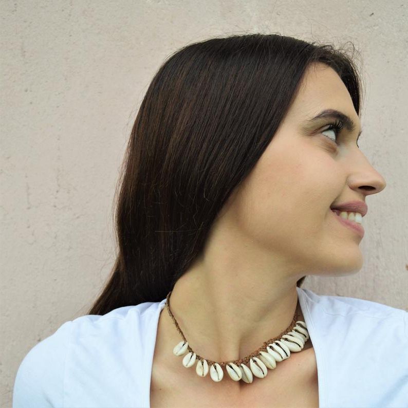 Cowrie Shell Choker, Leather Necklace, Summer Seashell Necklace, Cowrie,  Cowrie Shell Jewelry, Natural Leather, Boho Necklace, Mermaid Pertaining To Most Popular Puka Shell Beaded Braided Hairstyles (View 11 of 25)