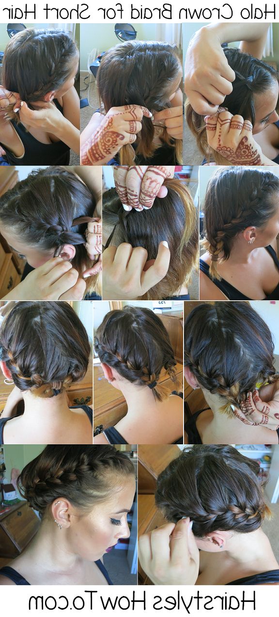 Halo Crown Braid For Short Hair | Hairstyles How To For Most Recently Chunky Crown Braided Hairstyles (Photo 23 of 25)
