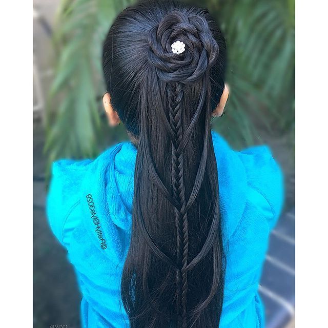High Ponytail With Accent Flower And Mermaid Fishtail Braid With Regard To Most Up To Date Mermaid Fishtail Hairstyles With Hair Flowers (View 1 of 25)