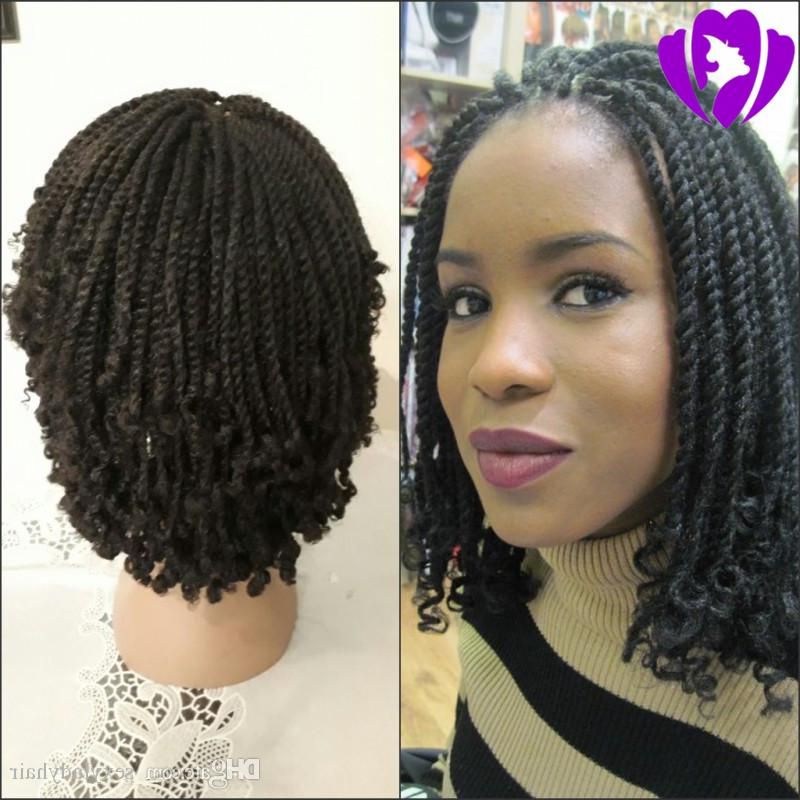 High Quality Black Color Short Synthetic Kinky Twist Tip Braid Lace Front  Wig For Black Women Free Shipping Inside Current African Red Twists Micro Braid Hairstyles (Photo 20 of 25)