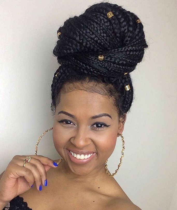 Pin On Braid It !!twist It !! Crochet It !!! Bantu It !!!! With Best And Newest Box Braided Bun Hairstyles (View 1 of 25)