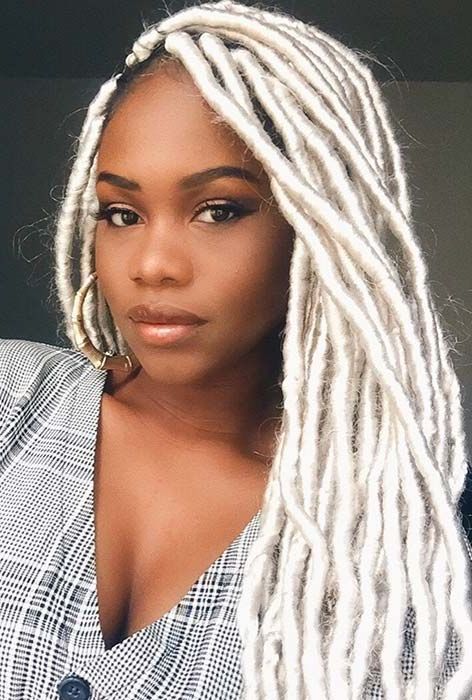 Platinum Faux Locs | Hair // In 2019 | Faux Locs Hairstyles Intended For Latest Blonde Faux Locs Hairstyles With Braided Crown (View 18 of 25)