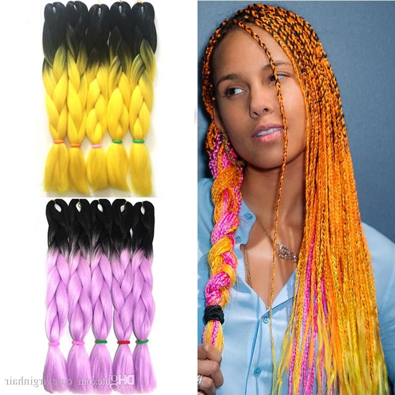 Two Tone Jumbo Twist Braid Ombre Braiding Hair X Pression Hair Extensions  Afro Box Braids Crochet Hair Ombre Yellow Pink 24 Inch 100g/piece Pertaining To Latest Straight Mini Braids With Ombre (Photo 24 of 25)