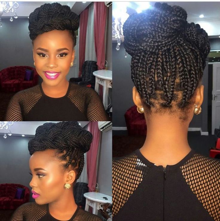 Women, Pulled Back Box Braids With Beads: Updo Hairstyles Throughout Current Pulled Back Beaded Bun Braided Hairstyles (View 1 of 25)